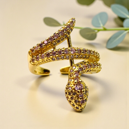 Inel Kaida Pink reglabil placat cu aur cu zirconii roz și design serpentin [1]