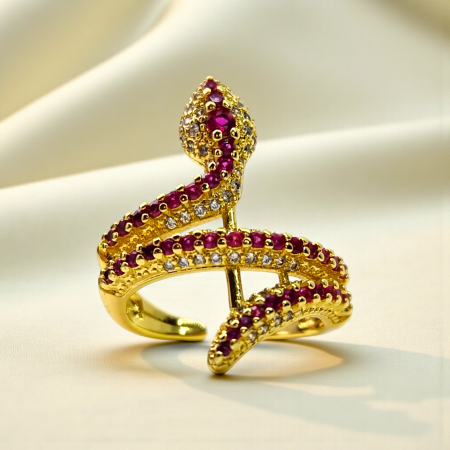 Inel Kaida Red placat cu aur cu zirconii roșii serpentine [3]