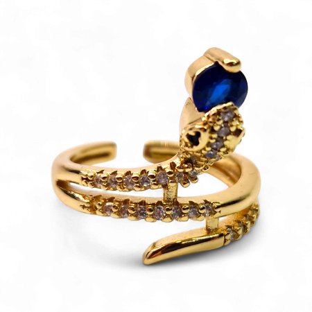 Inel Leyla Blue placat cu aur cu design serpentin și cristal albastru [4]