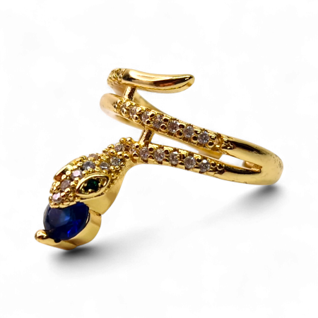 Inel Leyla Blue placat cu aur cu design serpentin și cristal albastru [5]