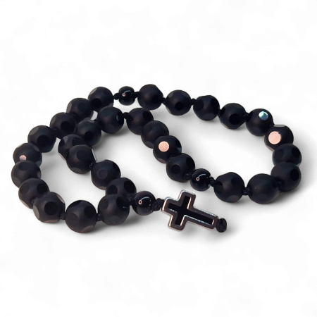 Bijuterii bărbați - Metanier IH801 din hematit cu cruce placată cu rodiu