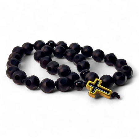 Bijuterii bărbați - Metanier IH802 cu pietre negre mate și cruce din hematit aurit