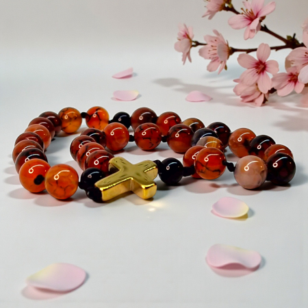 Metanier IH803 cu agat natural și cruce din hematit aurit [3]