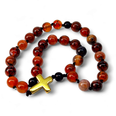 Metanier IH803 cu agat natural și cruce din hematit aurit [4]