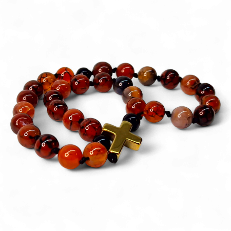 Bijuterii bărbați - Metanier IH803 cu agat natural și cruce din hematit aurit