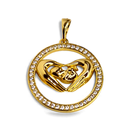 Accesorii - Pandantiv Angel placat cu aur cu bebeluș între palme și cerc cu zirconii