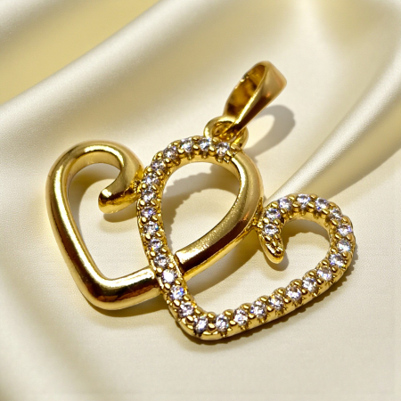 Pandantiv Bianca placat cu aur cu două inimi și zirconii strălucitoare [3]