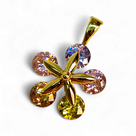 Accesorii - Pandantiv Eliza placat cu aur cu floare și zirconii pastelate