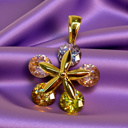 Pandantiv Eliza placat cu aur cu floare și zirconii pastelate [3]