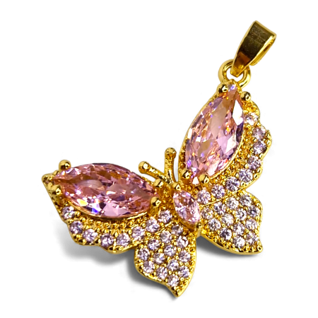 Pandantiv Narcisa placat cu aur cu fluture roz-lila din zirconii [2]