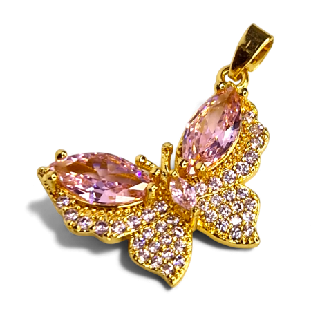 Accesorii - Pandantiv Narcisa placat cu aur cu fluture roz-lila din zirconii