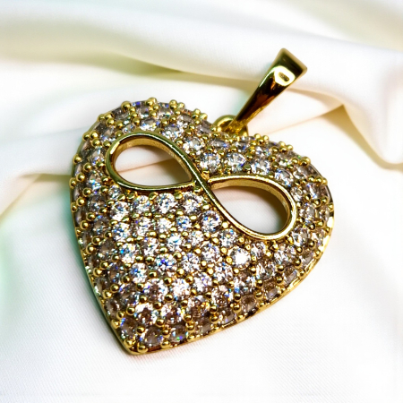 Pandantiv Petra placat cu aur cu inimă pavé și simbol infinit [3]