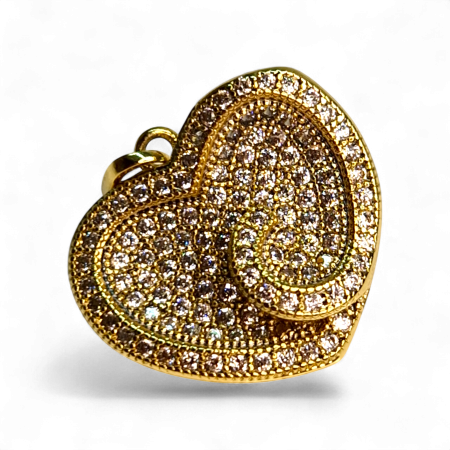 Accesorii - Pandantiv Ramya placat cu aur cu două inimi suprapuse pavate cu zirconii