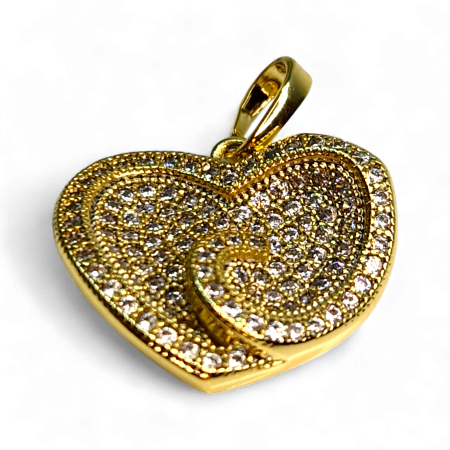 Pandantiv Ramya placat cu aur cu două inimi suprapuse pavate cu zirconii [2]