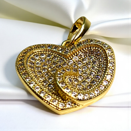 Pandantiv Ramya placat cu aur cu două inimi suprapuse pavate cu zirconii [3]