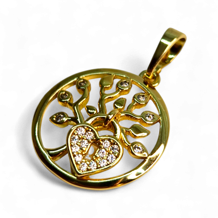 Accesorii - Pandantiv Rebeca placat cu aur cu copac al vieții și inimă cu zirconii