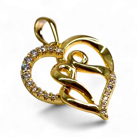 Accesorii - Pandantiv Serena placat cu aur cu două inimi împletite și zirconii clare