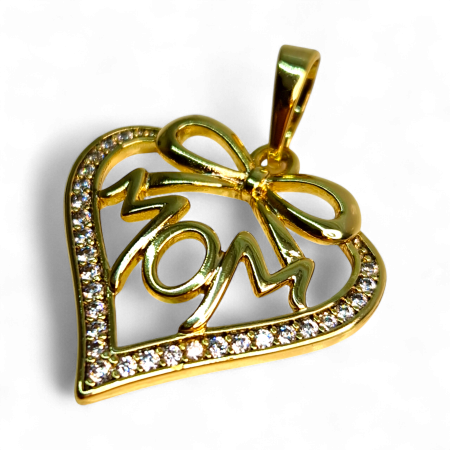 Accesorii - Pandantiv Sonia placat cu aur cu inimă, fundiță și mesaj „Mom”