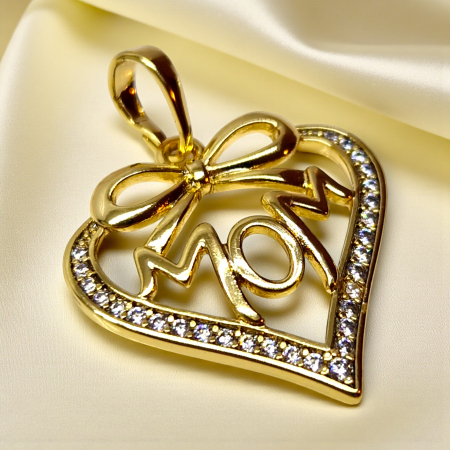 Pandantiv Sonia placat cu aur cu inimă, fundiță și mesaj „Mom” [5]