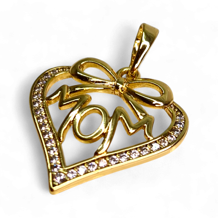 Pandantiv Sonia placat cu aur cu inimă, fundiță și mesaj „Mom” [4]