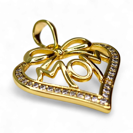 Pandantiv Sonia placat cu aur cu inimă, fundiță și mesaj „Mom” [6]
