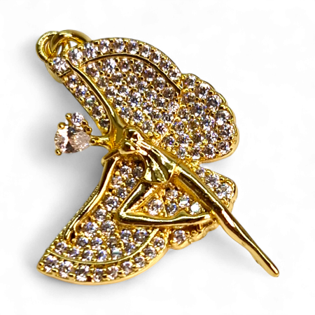 Pandantiv Tania placat cu aur cu zână și aripi pavate în zirconii [4]