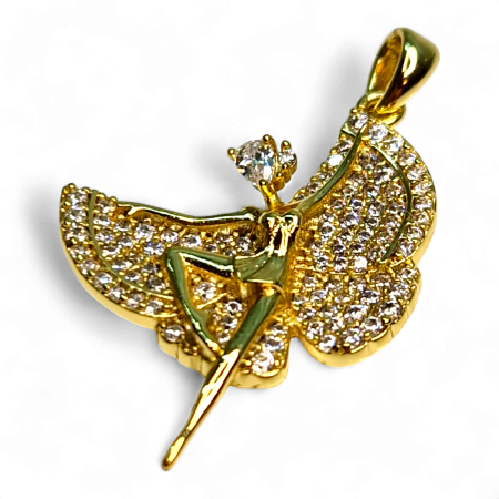 Accesorii - Pandantiv Tania placat cu aur cu zână și aripi pavate în zirconii