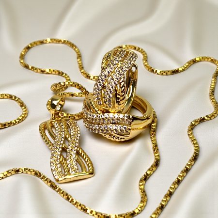 Set placat cu aur Andra cu model împletit și zirconii albe [1]