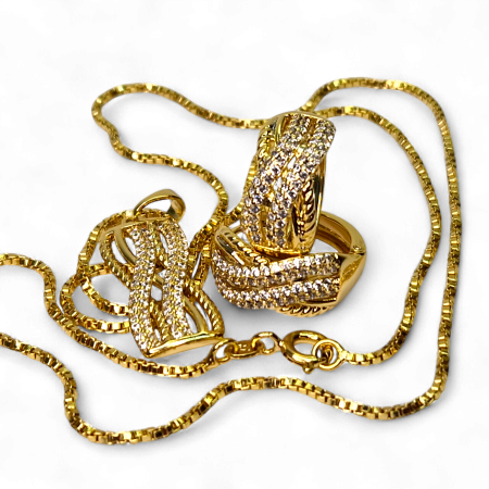 Set placat cu aur Andra cu model împletit și zirconii albe [5]