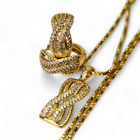 Set placat cu aur Andra cu model împletit și zirconii albe [4]