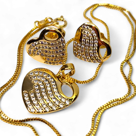 Set placat cu aur Daria cu inimioare și zirconii albe [6]