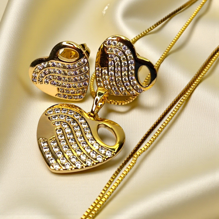 Set placat cu aur Daria cu inimioare și zirconii albe [5]