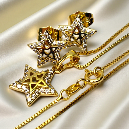 Set placat cu aur Delia cu stele și inimă decorat cu zirconii albe [3]
