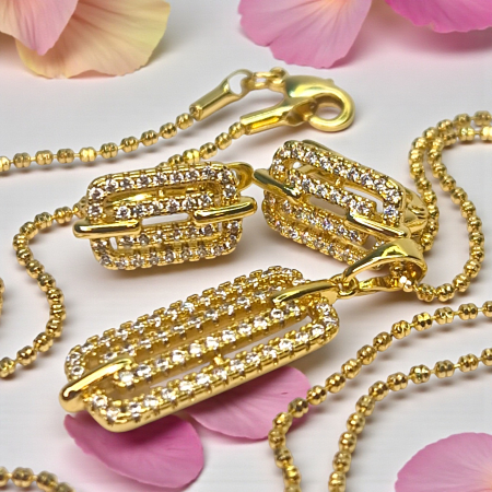 Set placat cu aur Ioana cu cercei și colier geometric decorat cu zirconii albe [5]