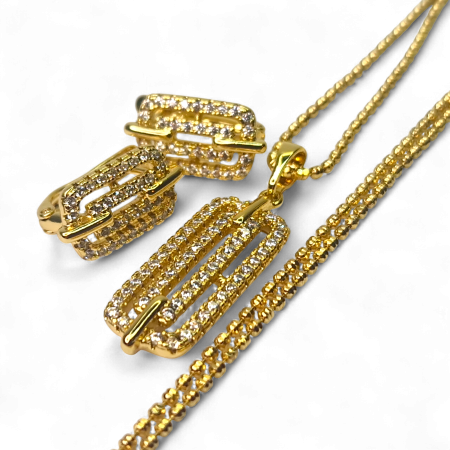 Set placat cu aur Ioana cu cercei și colier geometric decorat cu zirconii albe [2]