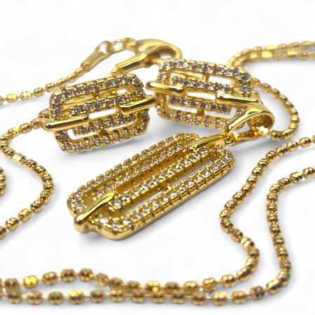 Set placat cu aur Ioana cu cercei și colier geometric decorat cu zirconii albe [4]