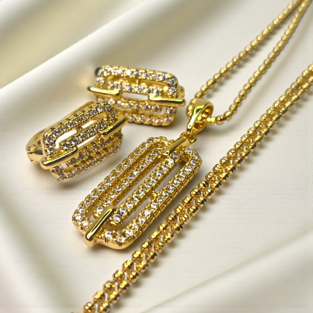 Set placat cu aur Ioana cu cercei și colier geometric decorat cu zirconii albe [3]