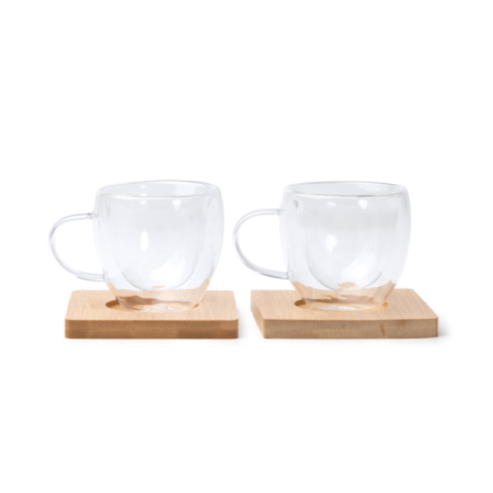 accesorii pentru masă - ROBUS - set de cafea care include 2 căni de sticlă cu pereți dubli