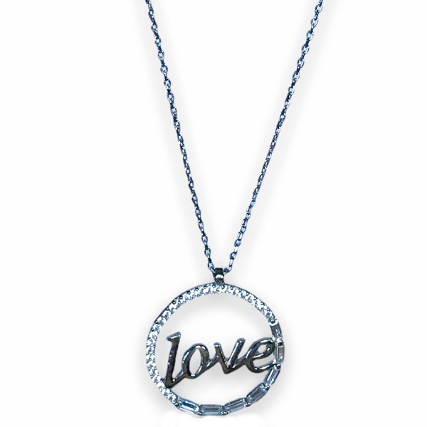 Colier din argint 925, pandantiv LOVE, pietre din zircouniu stralucitor, 45 cm lungime [2]