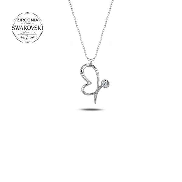 Colier argint 925 - placat cu rodiu - Swarovski Zirconia Butterfly 40+5cm [2]