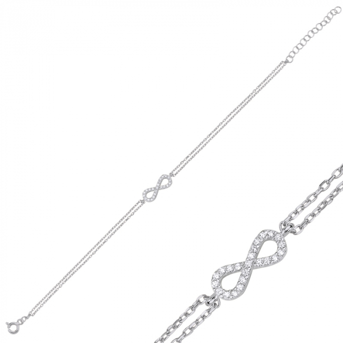 Bratara din argint 925, charm INFINIT 21mm, pietre din zirconiu, argintie, reglabila 17 cm + 5 cm [1]