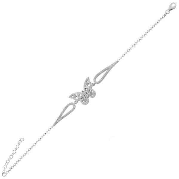 Bratara din argint 925 - placata cu rodiu, Fluture, cu zirconiu, 17+3 cm [3]