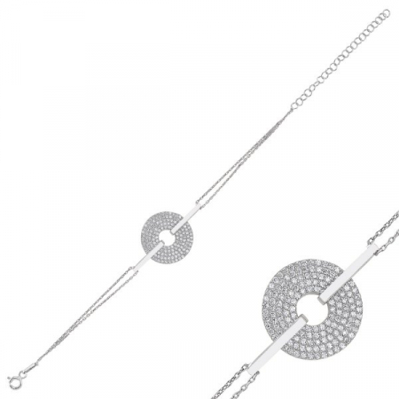 Bratara din argint 925 - placata cu rodiu pentru mentinerea stralucirii, model Movable Hoop 17 mm, prindere cu lantisor dublu [2]