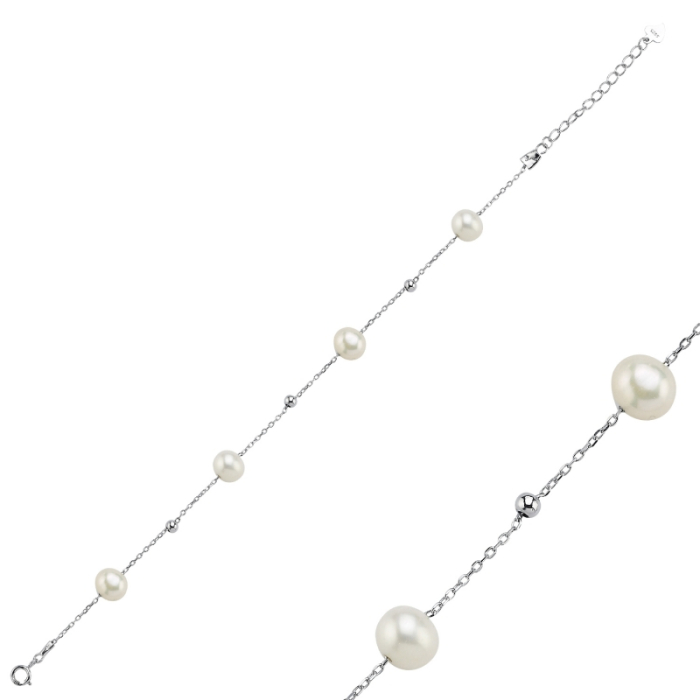 Bratara din argint 925, placata cu rodiu, Perle 5 mm, circumferinta 17+5 cm [1]