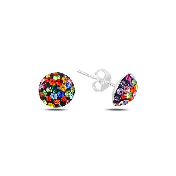 Cercei din argint 925, placati cu rodiu, 7mm Half Ball Stud Earrings cu zirconiu multicolor [2]