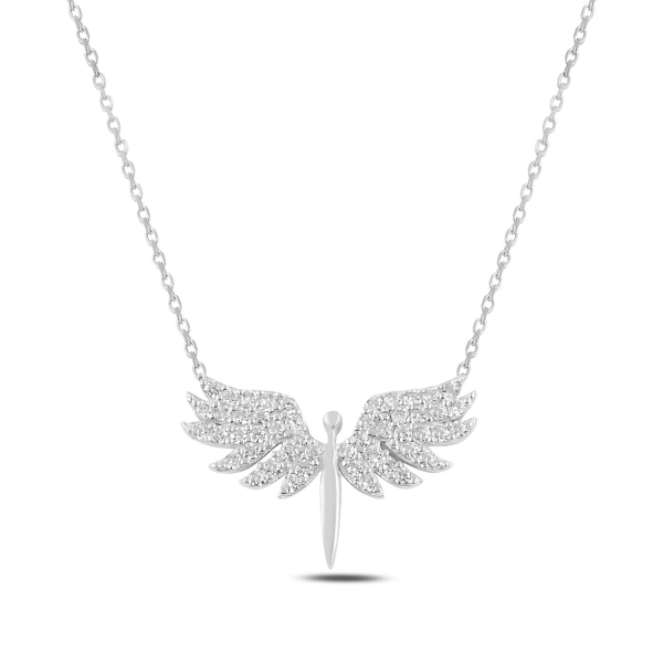 Colier argint 925 placat cu rodiu, Angel Wings cu zirconiu alb, 12/18 mm, lungime lantisor 40 cm [1]