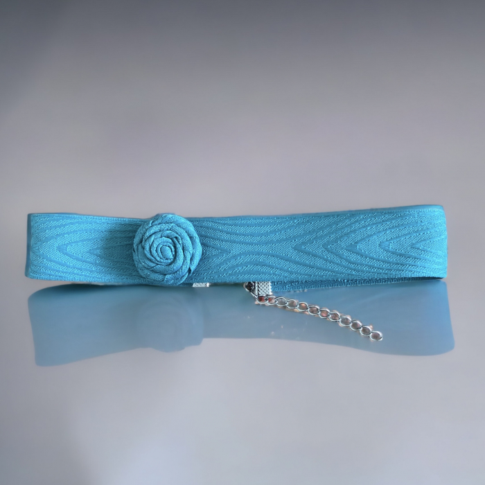 Colier choker, verde, cu floare  - 28 cm+6cm lantisor [2]