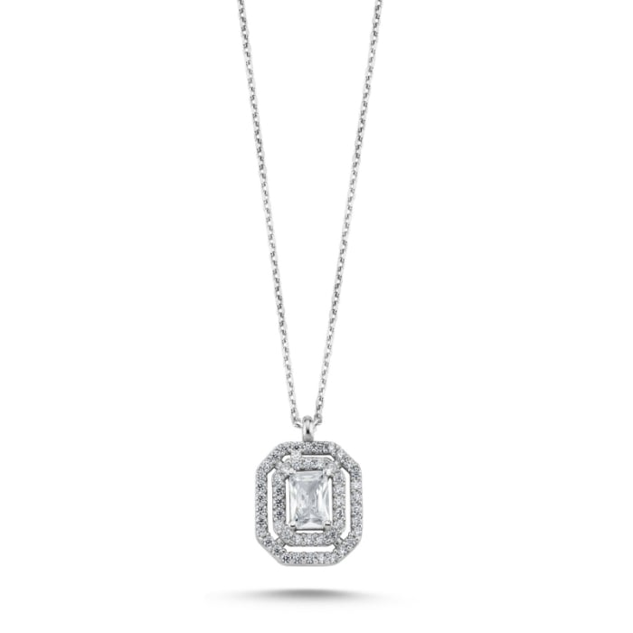 Colier din argint 925, elegant, placat cu rodiu, pandantiv Halo cu zirconiu stralucitor [1]
