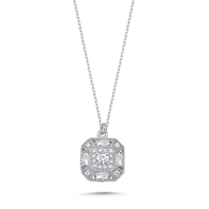 Colier din argint 925, elegant, placat cu rodiu, pandantiv cu zirconiu stralucitor, 40 +5 cm [1]