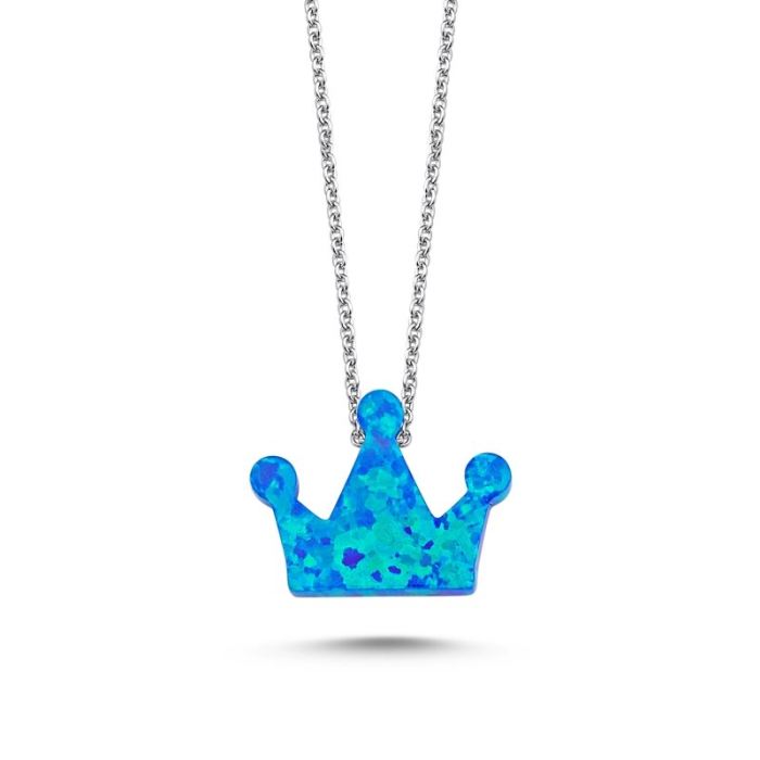 Colier din argint 925, placat cu rodiu, pandant Light Blue Opal Crown, lungime lant 40 cm [1]